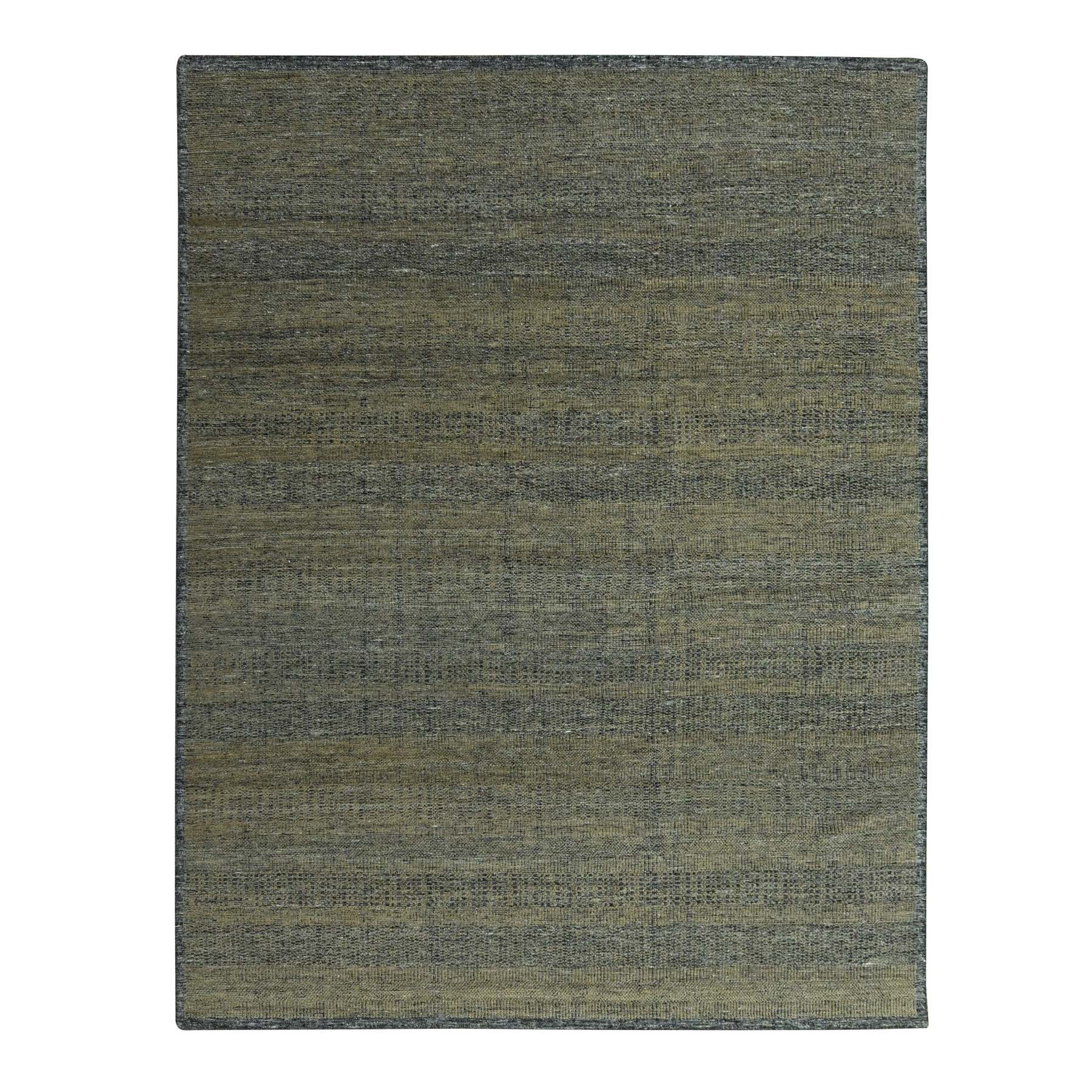 Beaver Brown with Black, Oxidized and Distressed Grass Design with Exposed Warps, 100% Wool, Hand Knotted, Oriental Rug